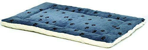 MidWest Quiet Time Fleece Blue Paw Print Reversible Pet Bed & Crate Mat 47x29in