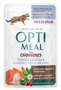 Optimeal Tender Morsels 3oz Grain Free Cat Pouch Shrimp Salmon