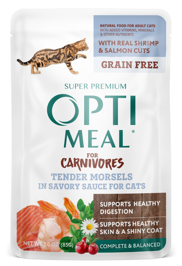 Optimeal Tender Morsels 3oz Grain Free Cat Pouch Shrimp Salmon