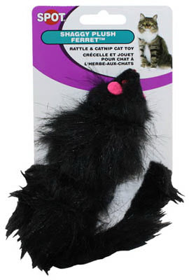 Shaggy Plush Ferret with Rattle & Catnip Cat Toy  Black