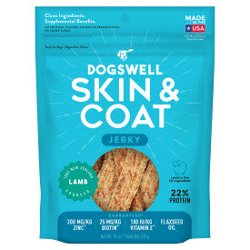 Dogswell Skin & Coat Jerky Dog Treats, Lamb, 10 oz. Pouch