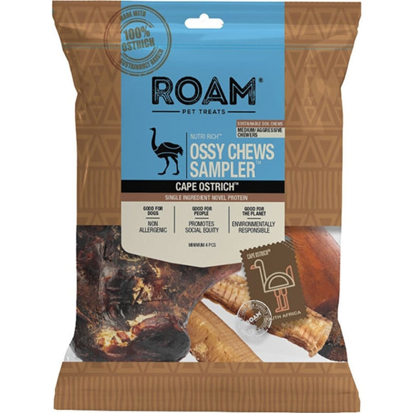 Roam Ossy Chews Medium Ostrich Sampler 4pk