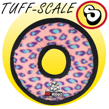 Tuffy Jr. Durable Dog Ring Toy with Squeaker  Pink Leopard